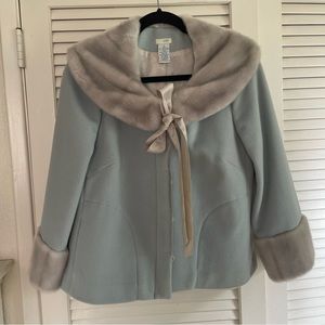 Women’s wool jacket light blue w/ light grey faux fur trim size 8